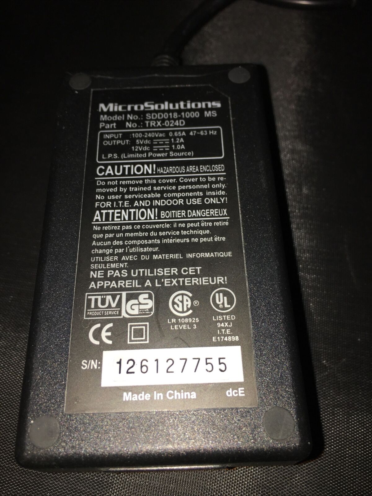 AC Adapter POWER SUPPLY MICRO SOLUTIONS TRX-024D SDD18-1000 MS 5V 1.2A 12V 1A MPN: sdd018-1000 Compatible Model: 1 - Click Image to Close