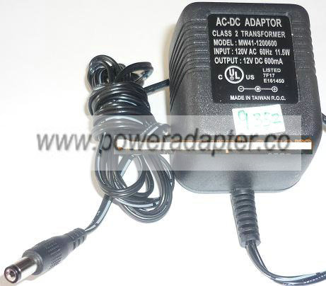 MW41-1200600 AC ADAPTER 12VDC 600mA USED -(+) 2x5.5x9mm ROUND - Click Image to Close
