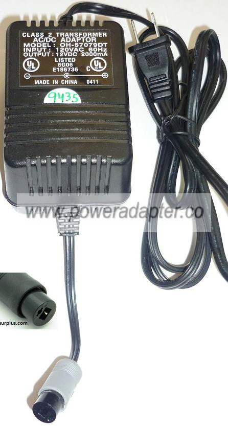 OH-57079DT AC ADAPTER 12VDC 2000mA USED -(+) 2PIN 2PIN DIN MEDIC - Click Image to Close