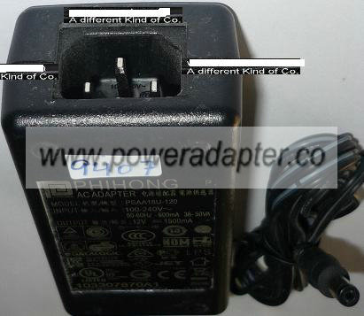 PHIHONG PSAA18U-120 AC ADAPTER 12VDC 1500mA +(-) 2x5.5x12mm - Click Image to Close