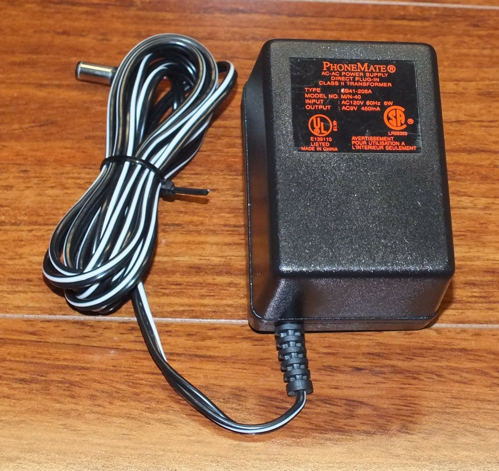 PhoneMate (M/N-40) 9V 450mA 6W 60Hz AC-AC Power Supply Charger (SB41-206A) Country/Region of Manufacture: China MPN: