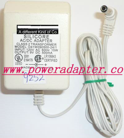 NEW SILICORE D41W090500-24/1 AC ADAPTER 9VDC 500mA -( ) 2.5x5.5 - Click Image to Close