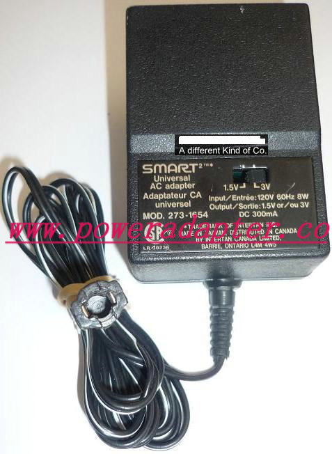 SMART 273-1654 UNIVERSAL AC ADAPTER 1.5 OR 3VDC 300mA USED PLUG- - Click Image to Close