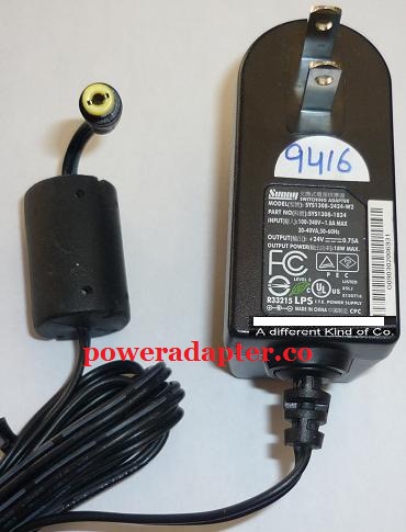 SUNNY SYS1308-2424-W2 AC ADAPTER 24VDC 0.75A USED -(+) 2x5.5x9mm