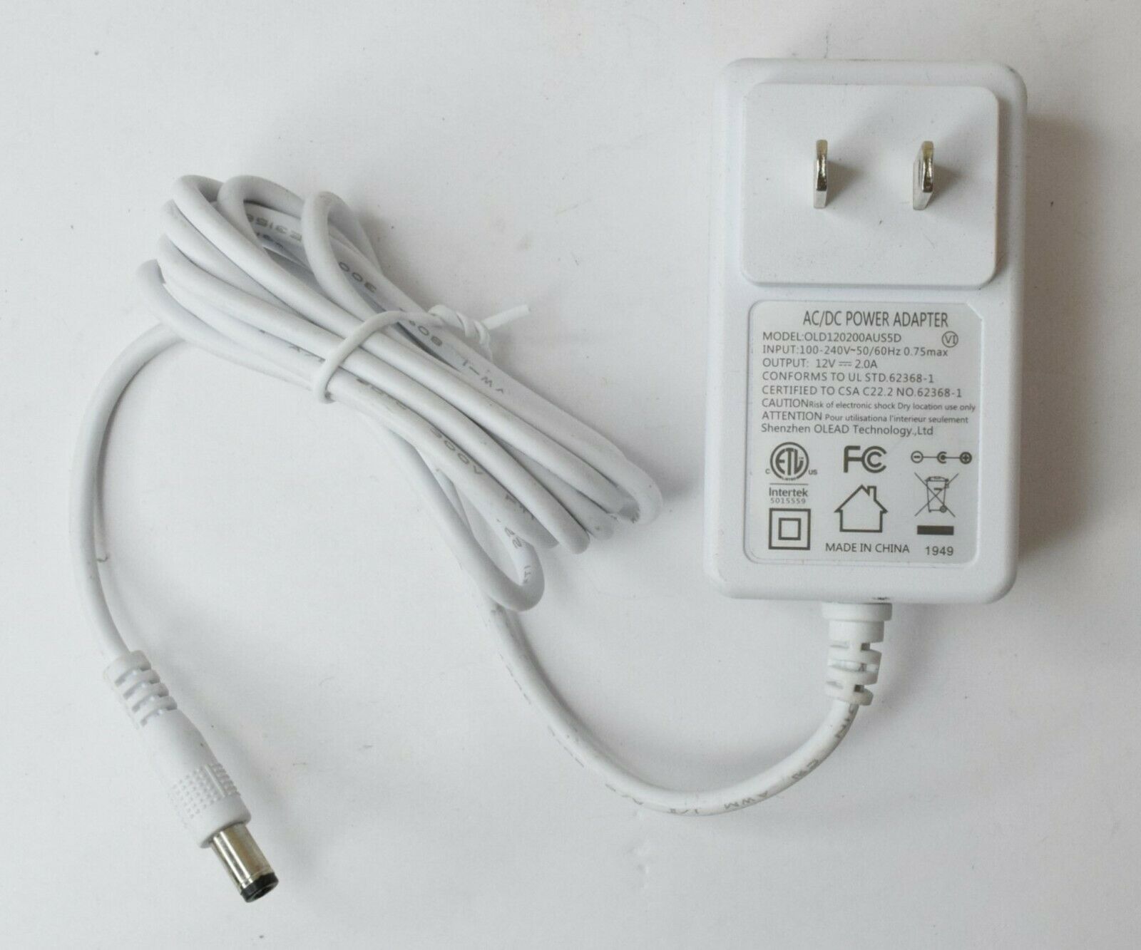 Shenzhen Olead Technology OLD1200200AUS5D 12V 2A AC/DC Power Supply Adapter Type: AC/DC Adapter Features: Powered M