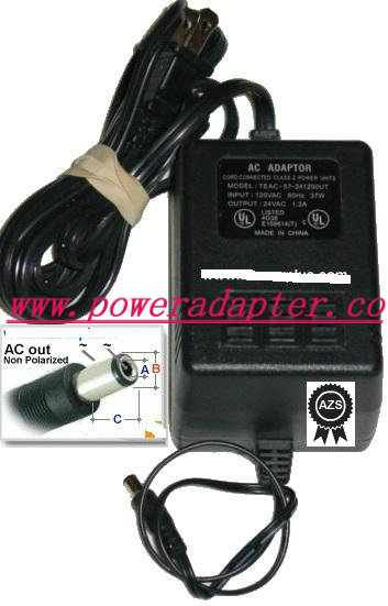 Cord Connected TEAC-57-241200UT AC Adapter 24VAC 1.2A ~(~) 2x5.5 - Click Image to Close