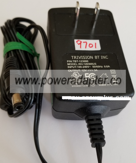 TRIVISION RH-120300US AC ADAPTER 12VDC 3A USED -(+) 2.5x5.5x9mm