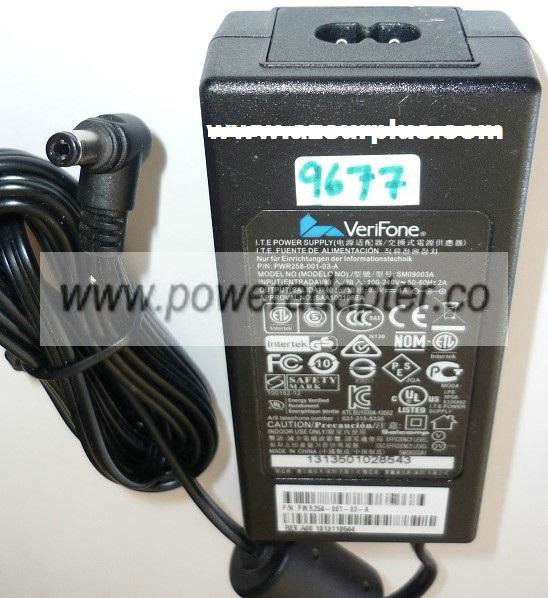 VERIFONE SM09003A AC ADAPTER 9.3VDC 4A USED -(+) 2x5.5x11mm 90°