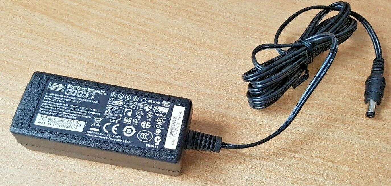 ASIAN POWER DEVICES ADAPTER 12V 2.5A 770375-31L REV A1 Features: Standard, Powered MPN: 770375-31L REV A1 Connection