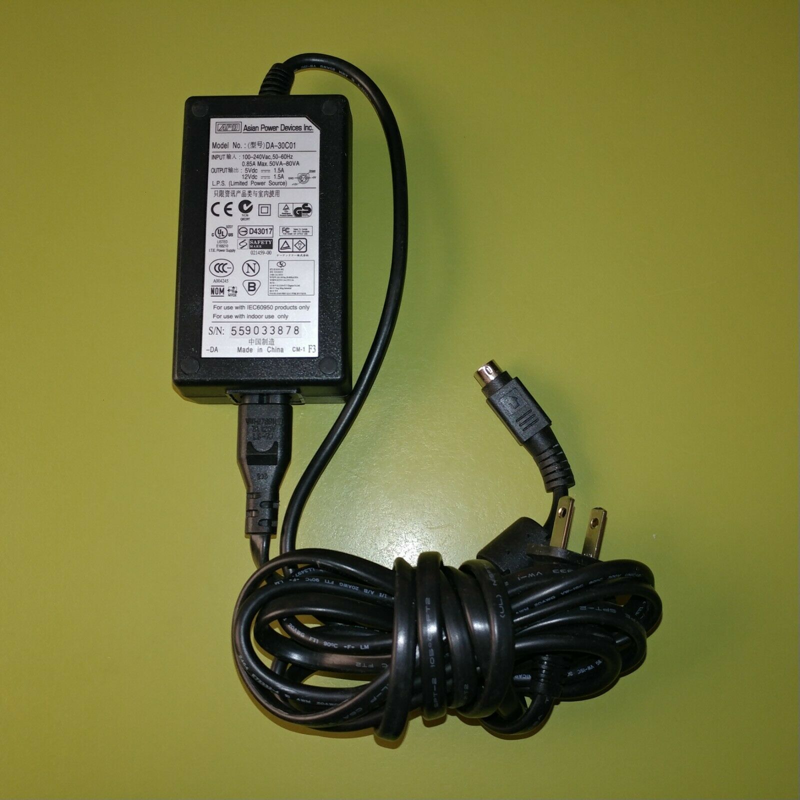 Genuine APD Iomega AC Adapter Power Supply Model # DA-30C01 12Vdc 1.5A Modular: No Type: AC/DC Adapter Model: DA-30C