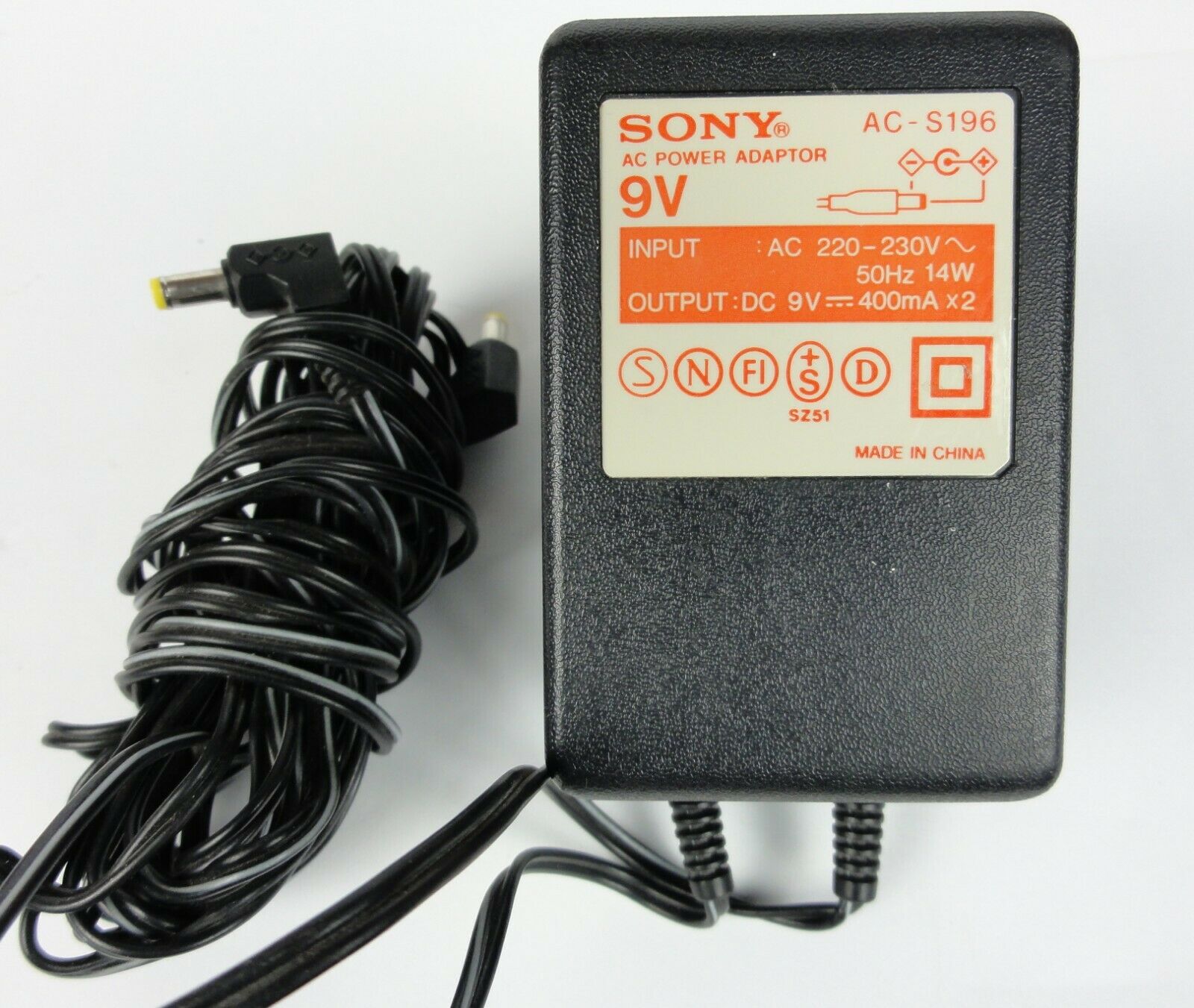 Genuine SONY AC-S196 Power Supply Adapter (2 x 9V / 400mA) Country/Region of Manufacture: China Connector A: Sony Jack