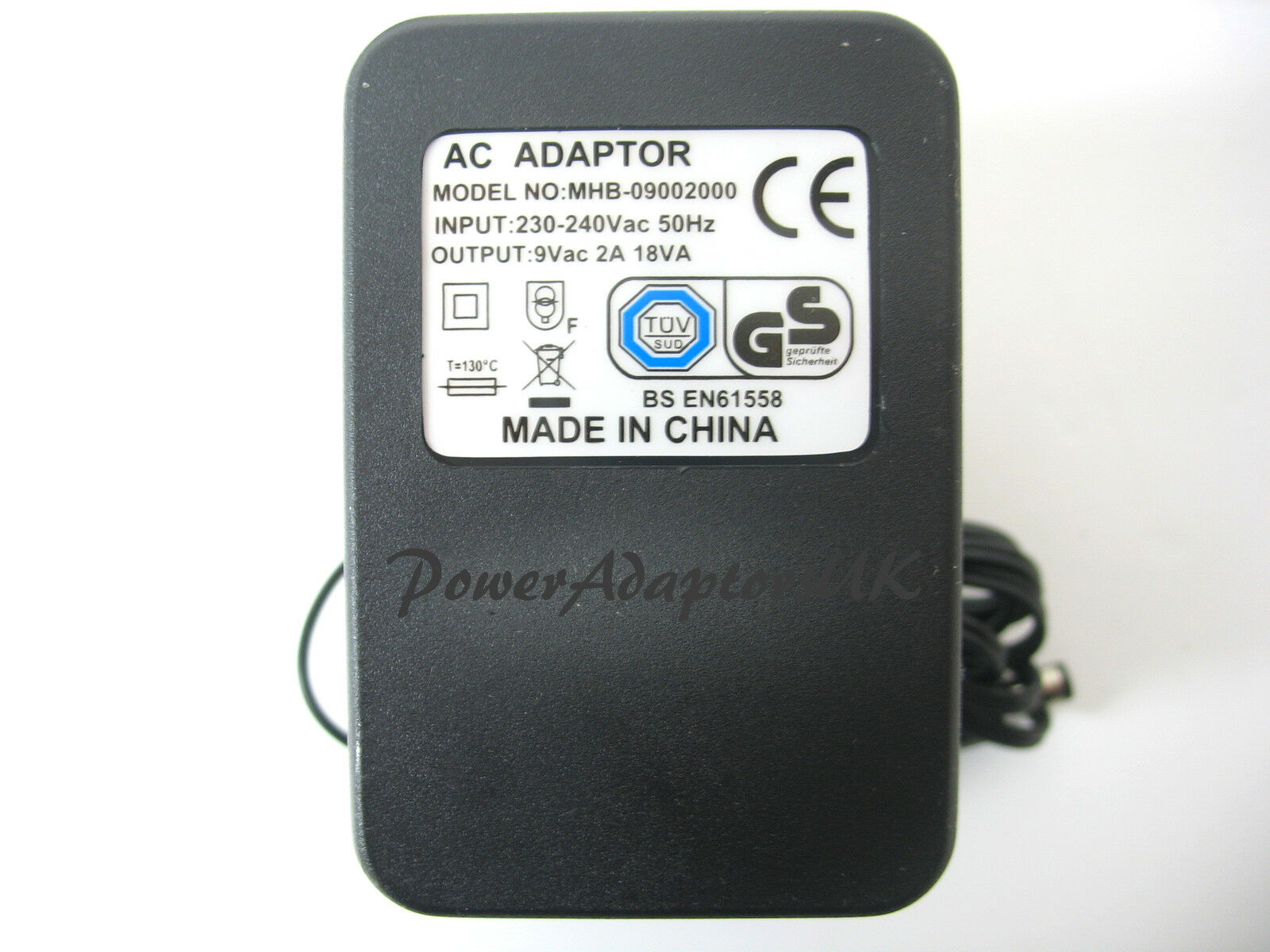 5.5x2.1mm 2A/2000MA 9V 18VA AC/AC OUTPUT MAINS POWER ADAPTOR/SUPPLY/CHARGER/TRANSFORMER Sub-Type: AC/AC Voltage Out (