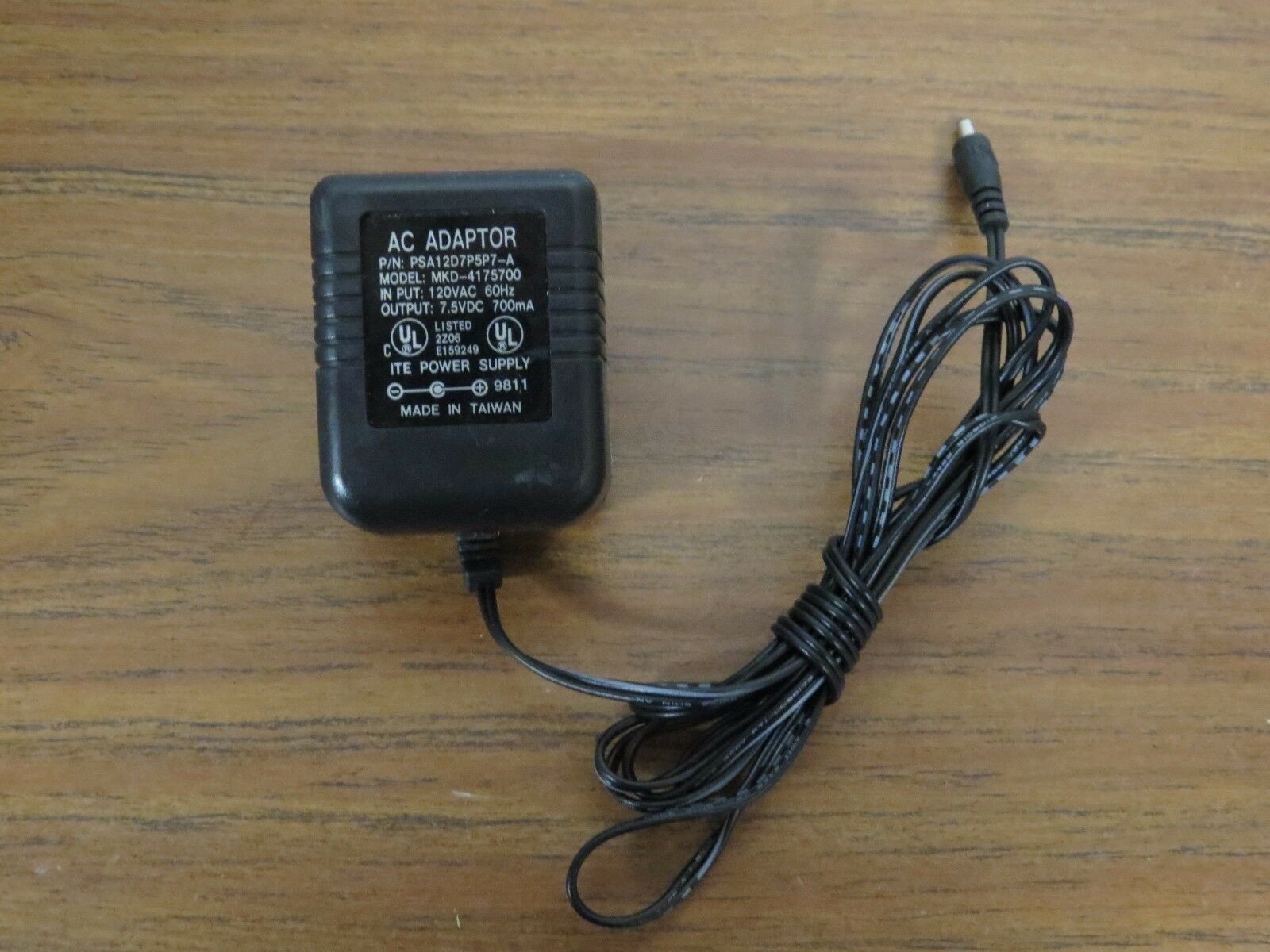 ITE 7.5V,700mA AC/DC POWER SUPPLY ADAPTER CORD MKD-4175700 Brand: Unbranded/Generic MPN: Does Not Apply UPC: Does