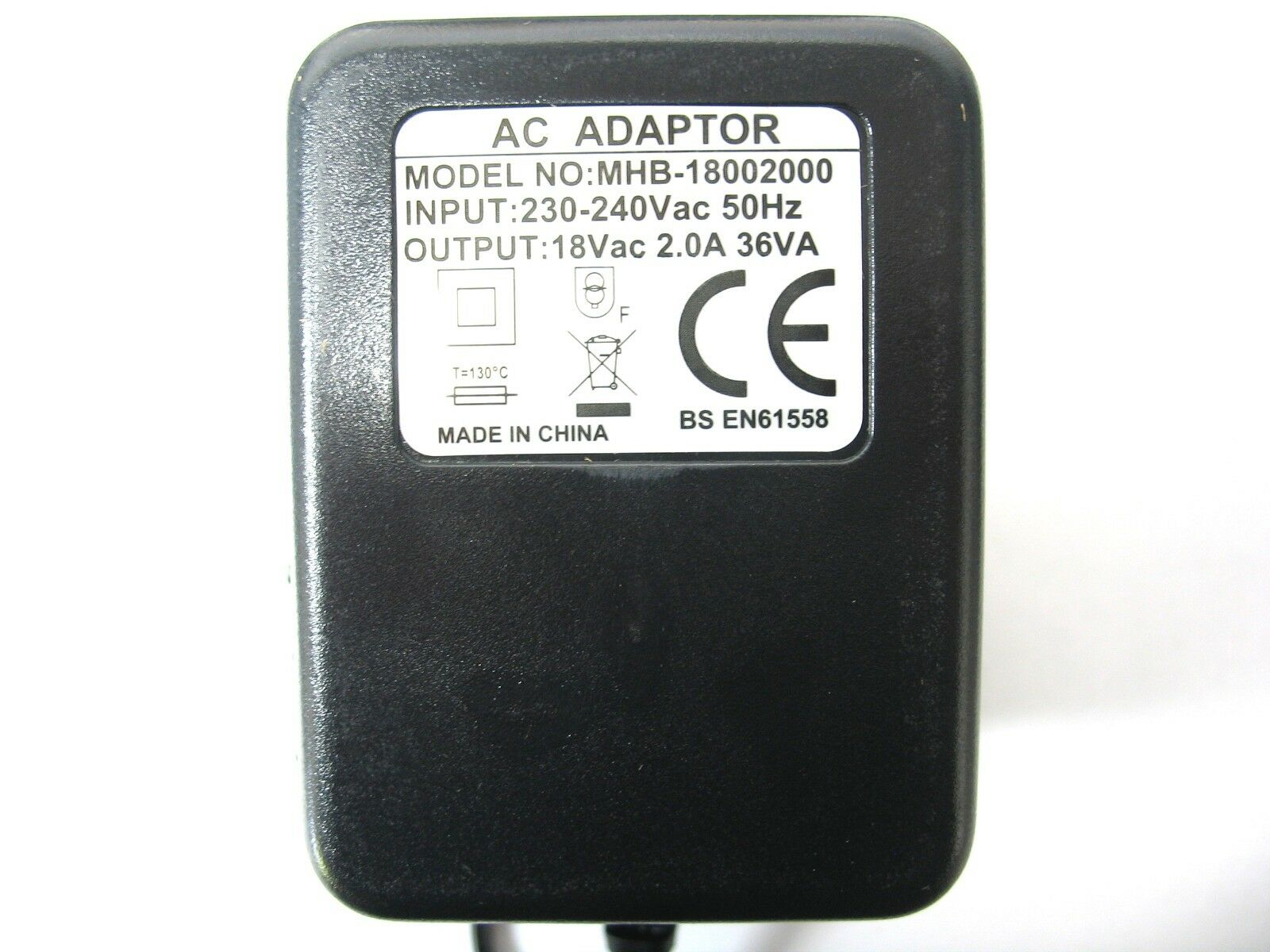 2A 2000MA 18V 36VA AC/AC OUTPUT MAINS POWER ADAPTOR/SUPPLY/CHARGER/TRANSFORMER Manufacturer Warranty: 1 year Sub-Typ