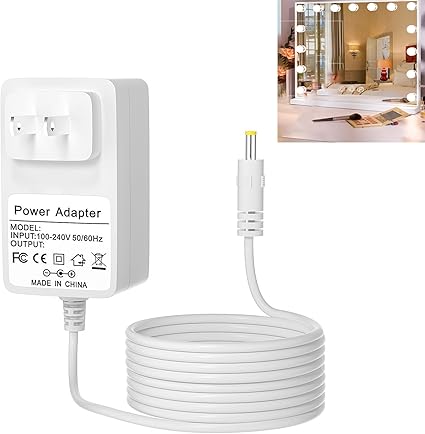 12V 2A Power Cord for Vanity Mirror with Lights Compatible with Hansong, Fenair, Leishe, Hasipu, COOLJEEN, FENNIO Vanity