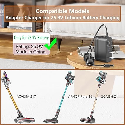 31V 0.5A Charger for 25.9V Battery Vacuum Cleaner Compatible with AZVKEA S17, ZCAISH Z1, AFNOP Pure 16 25.9V Li-ion Batt