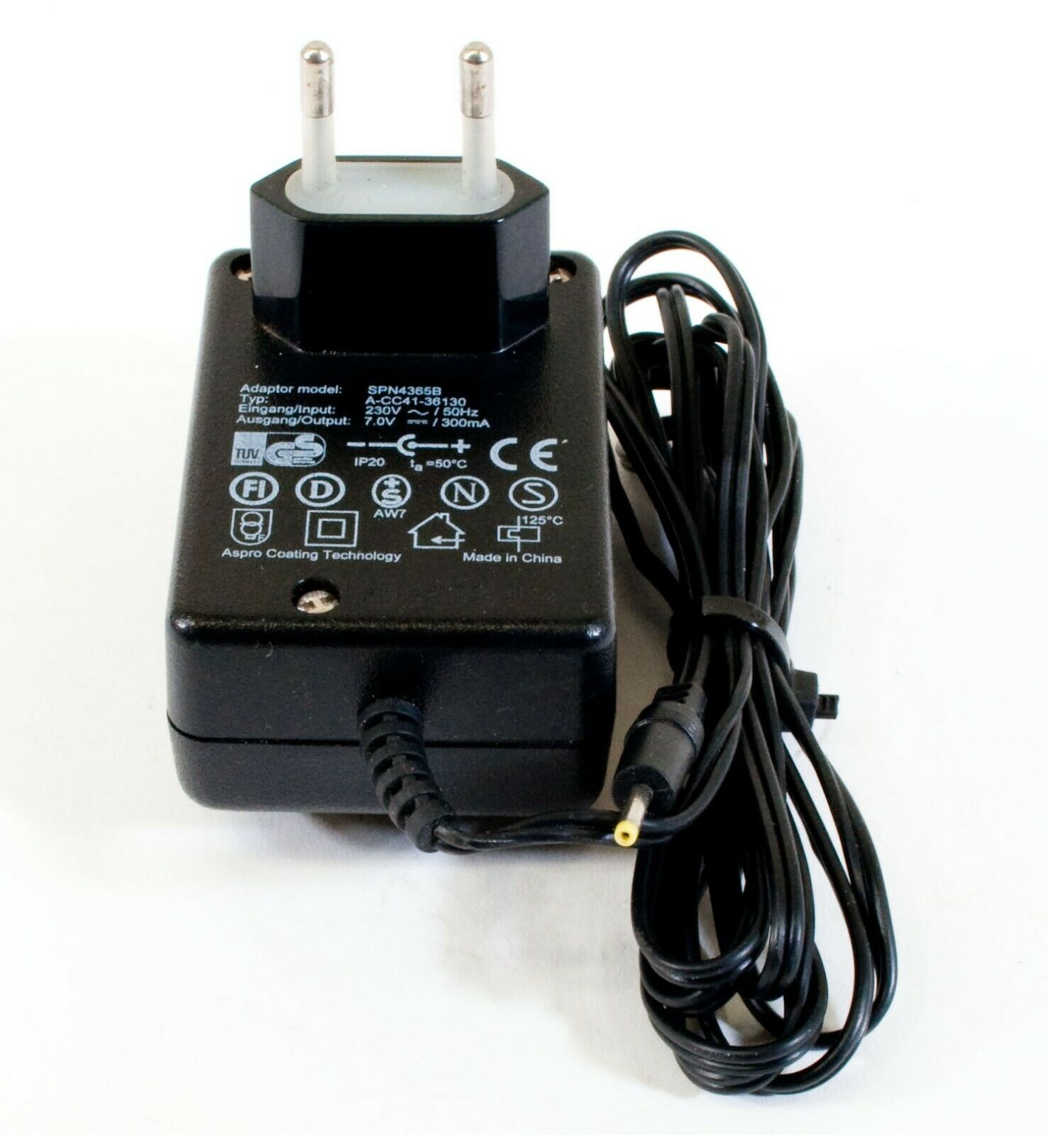Aspro Coating SPN4365B AC Adapter 7V 300mA Original Power Supply Europlug Output Current: 300 mA MPN: SPN4365B Brand