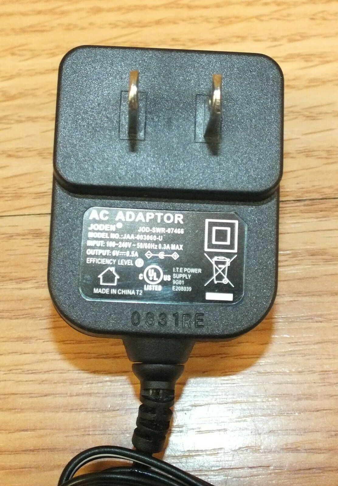 Joden (JOD-SWR-07466) JAA-003060-U 6V 0.5A I.T.E. Power Supply Type: AC/DC Adapter Features: Powered MPN: JAA-00306