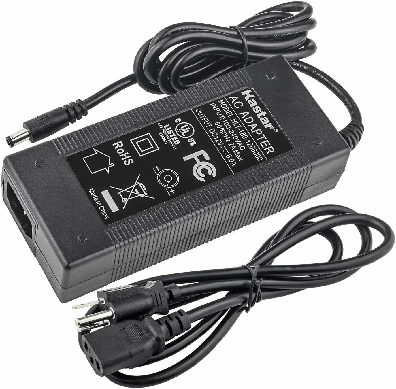 Kastar UL AC Adapter, Power Supply 12V 6A 72W, Tip size 5.5*2.5mm for LCD Monito Connection Split/Duplication: 1:2 Typ