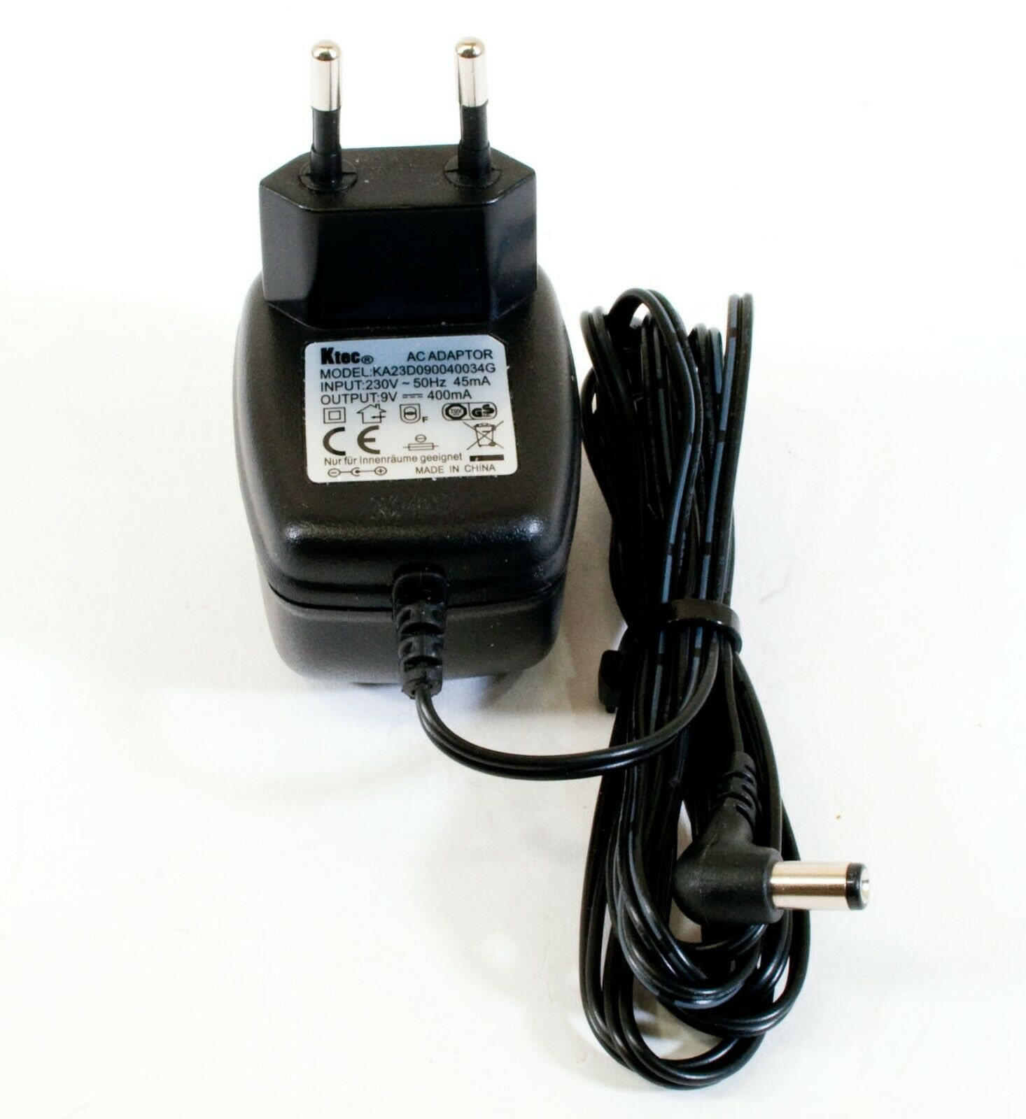 Ktec KA23D090040034G AC Adapter 9V 400mA Original Power Supply Output Current: 400 mA Voltage: 9 V MPN: KA23D090040034 - Click Image to Close