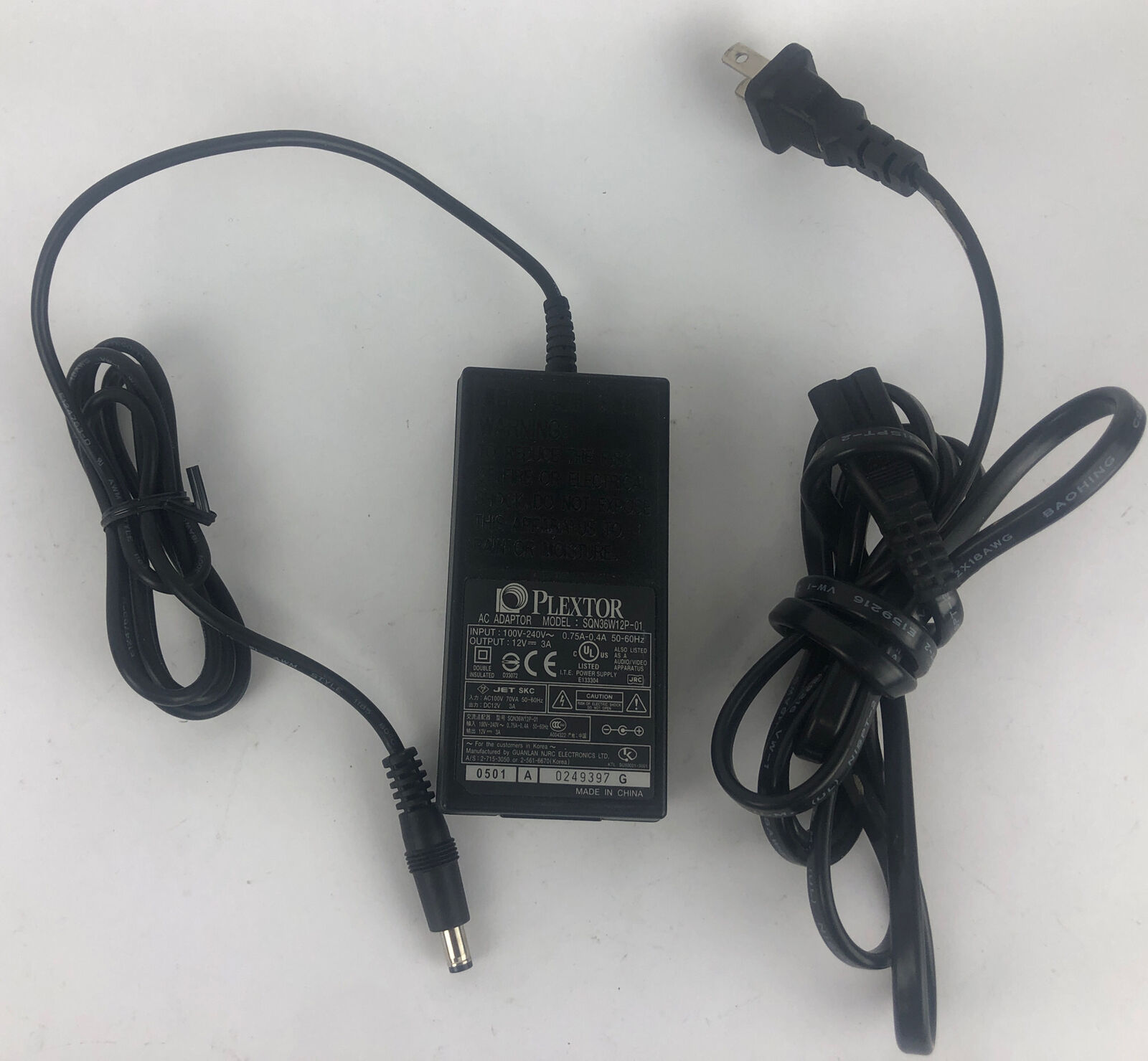 Plextor AC Adaptor Power Supply Charger Transformer Model SQN36W12P-01 ...