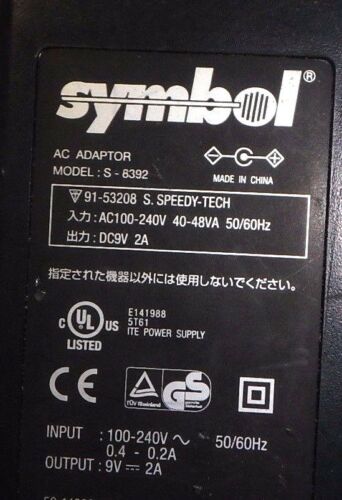 SYMBOL AC ADAPTER 9VDC OUTPUT MODEL #S-8392 Brand: SYMBOL Model: S-8392 MPN: 91-53208 Output Voltage: 9V UPC: Do - Click Image to Close