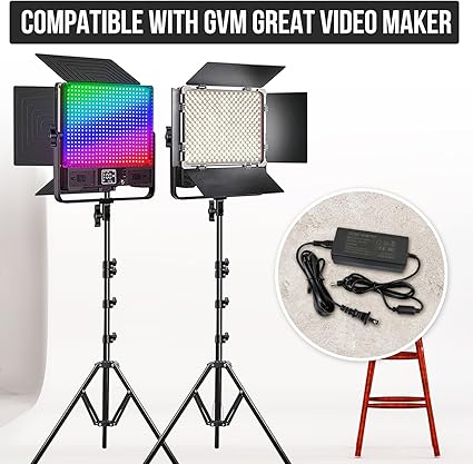 15V DC Power Adapter for GVM LED Video Light Panel, Compatible with 520S 560AS 672S 680RS 480LS 480LSG 29W 800D 800D-RGB