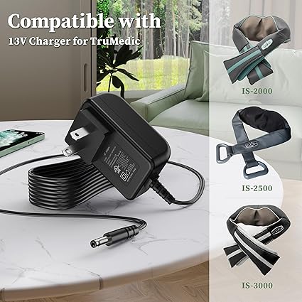 13V Charger for TruMedic IS-2000 IS2000 TM IS-2500 IS2500 IS-3000 IS3000 Pro InstaShiatsu Neck Back Shoulder Massager Ad