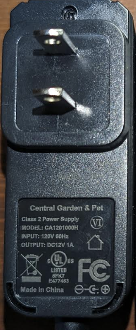 Central Garden&Pet CA1201000H Power Supply Adaptor 12V 1A OEM AC/DC Adapter Type: Class 2 Power Supply Output Volt