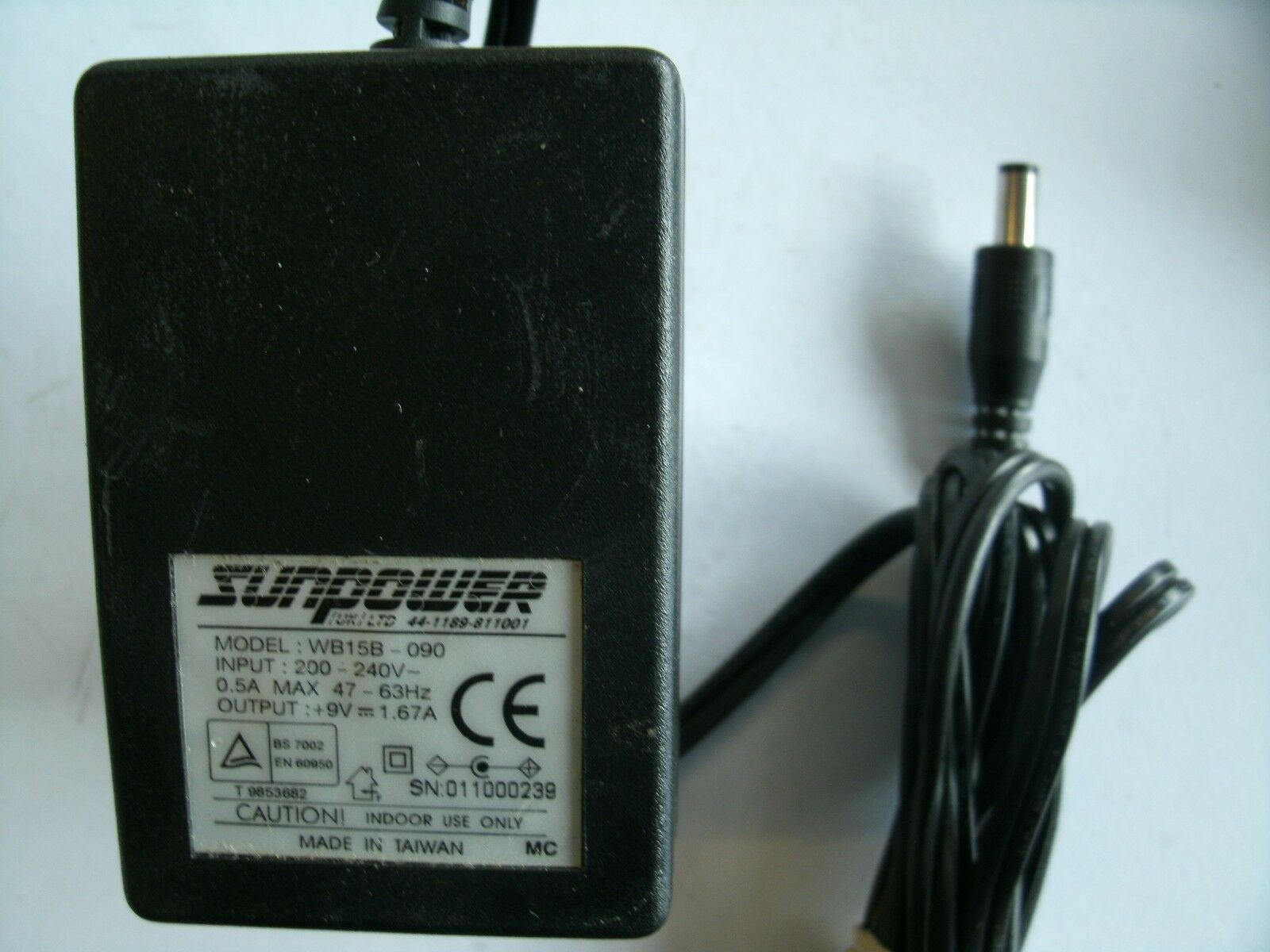 GENUINE SUNPOWER POWER SUPPLY WB15B-090 9V 1.67A UK PLUG Brand: SUNPOWER Type: AC/Standard Compatible Model: WB15B-