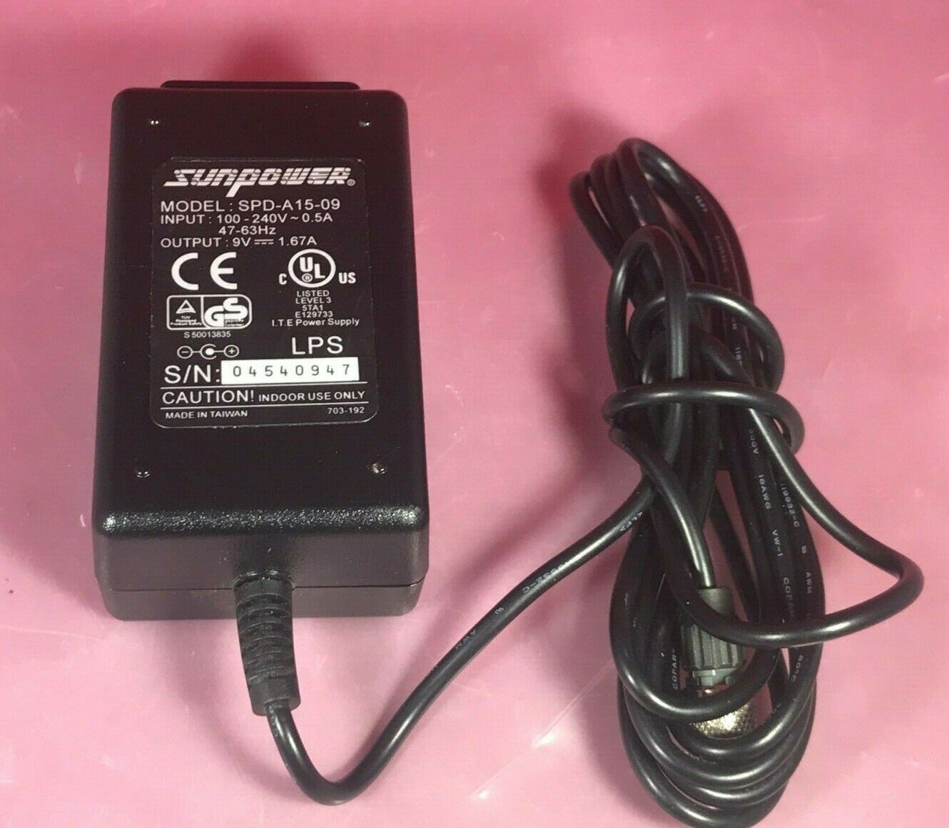 Sunpower SPD-A15-09 9V 1.67A AC Adapter Charger genuine brand new Compatible Brand: For Sun Compatible Product Line: