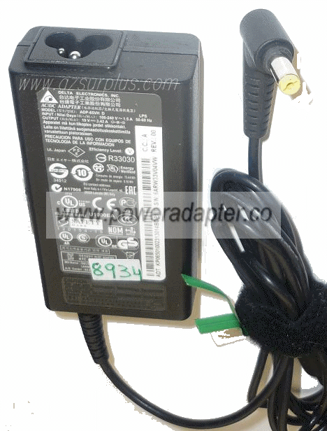 DELTA ADP-65VH D AC ADAPTER 19VDC 3.42A USED -(+) 1.5x5.5x11mm 9