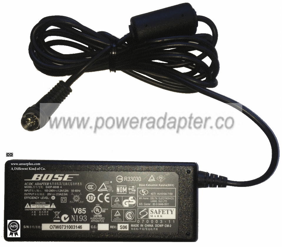 Bose EADP-60HB A AC Adapter 20Vdc 2.5A 4Pin Switching Power Supply Black - Click Image to Close
