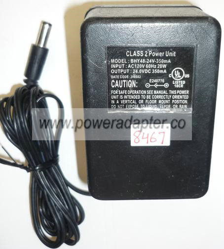 BHY48-24V-350mA AC ADAPTER 24VDC 350mA USED -(+) 2x5.5mm ROUND B - Click Image to Close