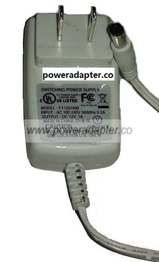Switching Power Supply FY1201000 AC ADAPTER 12VDC 1A 2x5.4mm Straight Round Barrel POWER SUPPLY