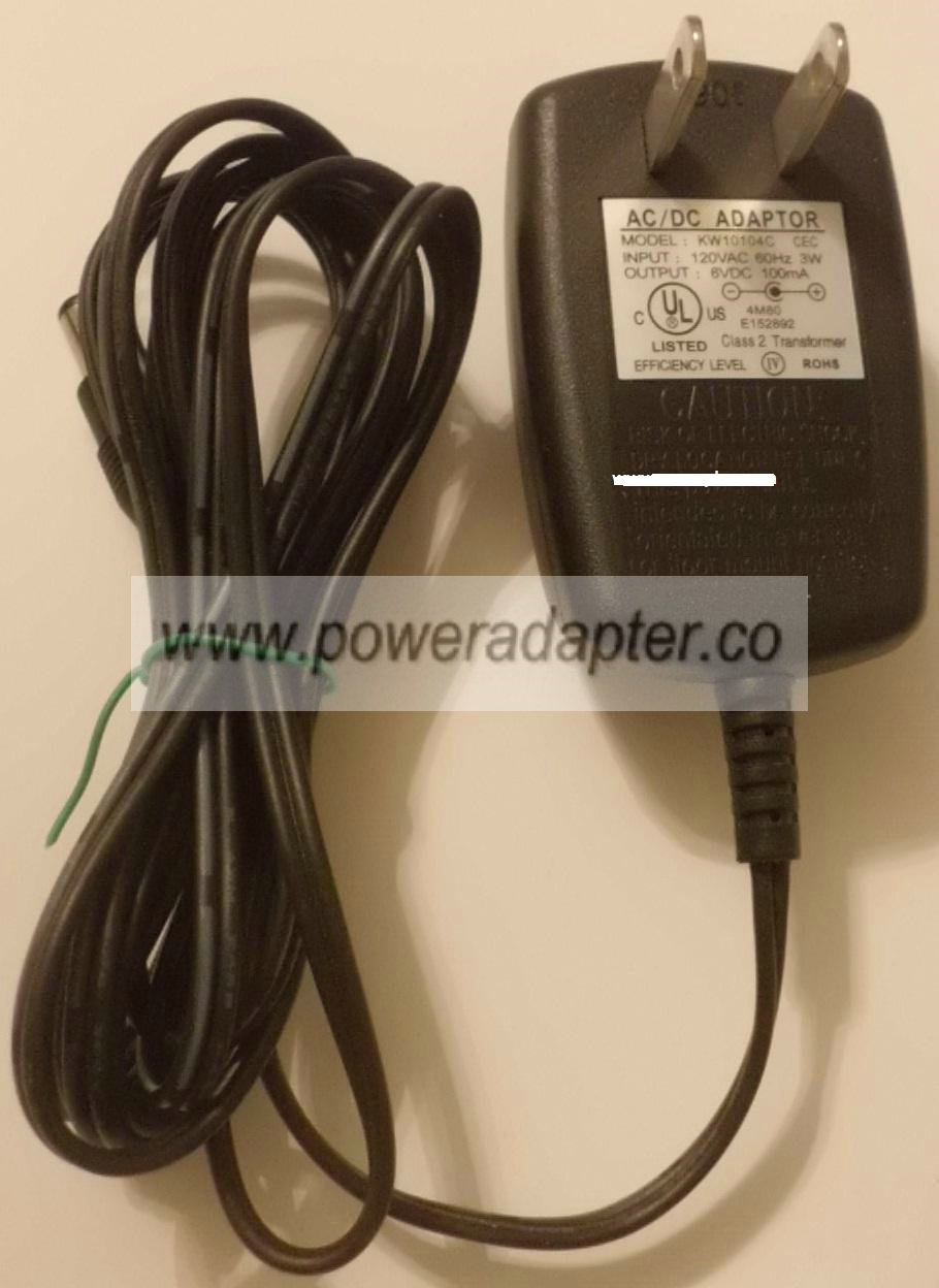 KW10104C AC ADAPTER 6VDC 100mA NEW 2x5.5mm -(+)- STRAIGHT ROUND - Click Image to Close
