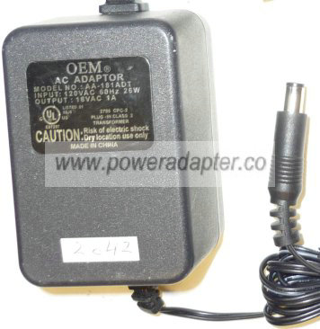 OEM AA-181ADT AC ADAPTER 18VAC 1A 26W ~(~)~ 3x6.5mm POWER SUPPLY - Click Image to Close