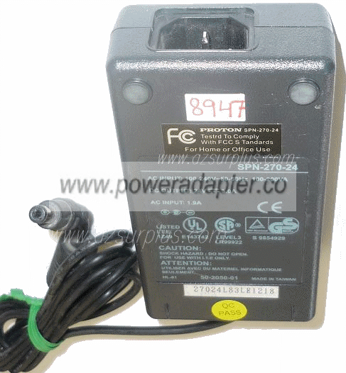 PROTON SPN-270-24 AC ADAPTER 24VDC 3A USED -(+) 2x5.5x10.5mm ROU