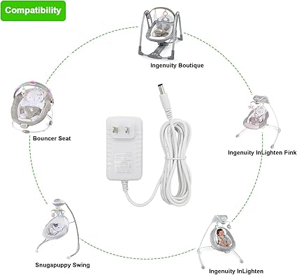 10 ft Snugapuppy Power Cord Replacement for Fisher Price/Ingenuity Baby Swing 6V AC DC Adapter, Charger Cable Connectiv