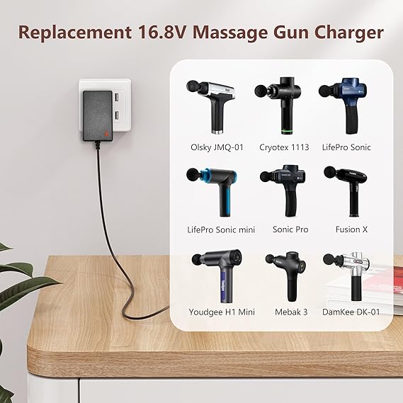 16.8V Charger for Massage Gun Compatible with TheraGun, Hyperice, Medcursor, Mebak, Toloco, Sportneer, Sonic, Fusion, Yo