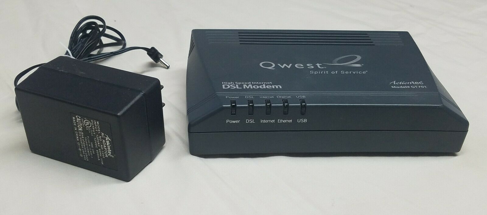 Actiontec Qwest DSL Modem Wireless Gateway GT701-WG AC power Adaptor AD-1260 power supply Brand: Action-Tec Type: