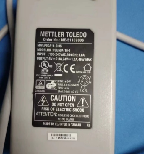 Mettler Toledo PSU50A-16-1 With Mini 5-Pin 24V 1.5A 5V 2A 46W P50A16-SI05 W/Cord ME-51109806 Brand Mettler Toledo Com Mettler Toledo PSU50A-16-1 With Mini 5-Pin 24V 1.5A 5V 2A 46W P50A16-SI05 W/Cord ME-51109806 Brand Mettler Toledo Com