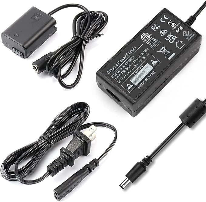 AC PW20 AC Power Supply Adapter NP-FW50 Dummy Battery Coupler kit for Sony Alpha A6500 A6400 A6300 A6100 A6000 A5100 A50