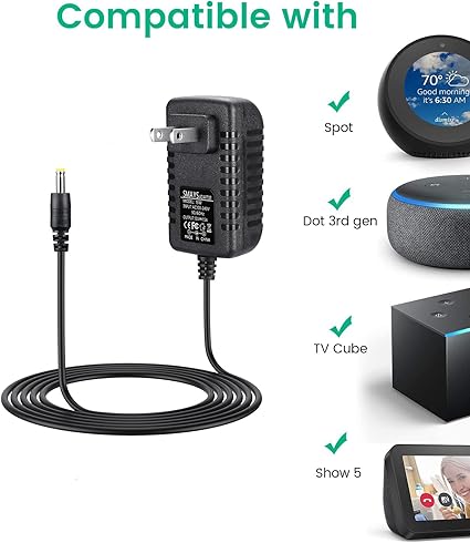 Power Cord Charger Replacement for Alexa Echo Spot, Echo Dot (3rd Gen / 4th Gen / 5th Gen), Fire TV Cube, Show 5, Dot wi