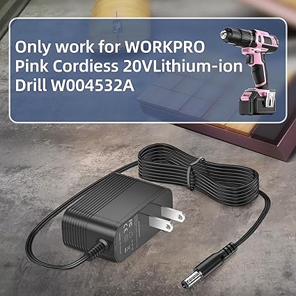 21.5V Drill Charger for WORKPRO Pink Cordless 20V Lithium-ion Drill Driver (W004532A)，AC DC Power Supply Adapter Connec - Click Image to Close