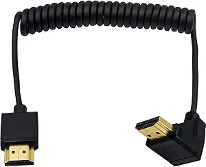 4K HDMI Cable, HDMI to HDMI Cable, Extreme Thin Down Angled HDMI Male to Male Extender Coiled Cable for 3D and 4K Ultra