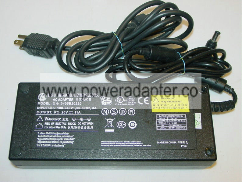 Genuine Dell Alienware M17X 20V DC 11A 0405B20220 Power Supply Adapter Charger Single Pin Barrel Up for Sale on a Ge