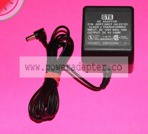 Power Supply Adapter GTE ADP2108GT AC / DC 9V 1amp 1000mA Charger Genuine Brand: GTE Model: ADP2108GT MPN: ADP210