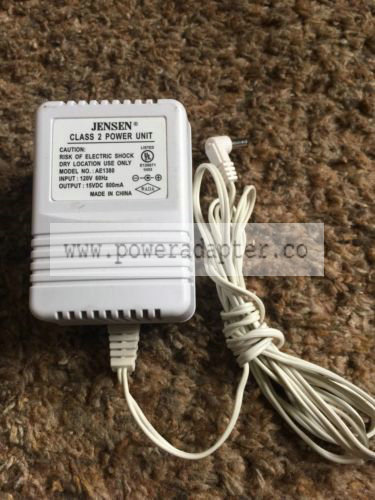 Genuine Jensen AE1380 Class 2 Power Supply/AC Adapter 15VDC 800mA Only Brand: JENSEN Country/Region of Manufacture: - Click Image to Close
