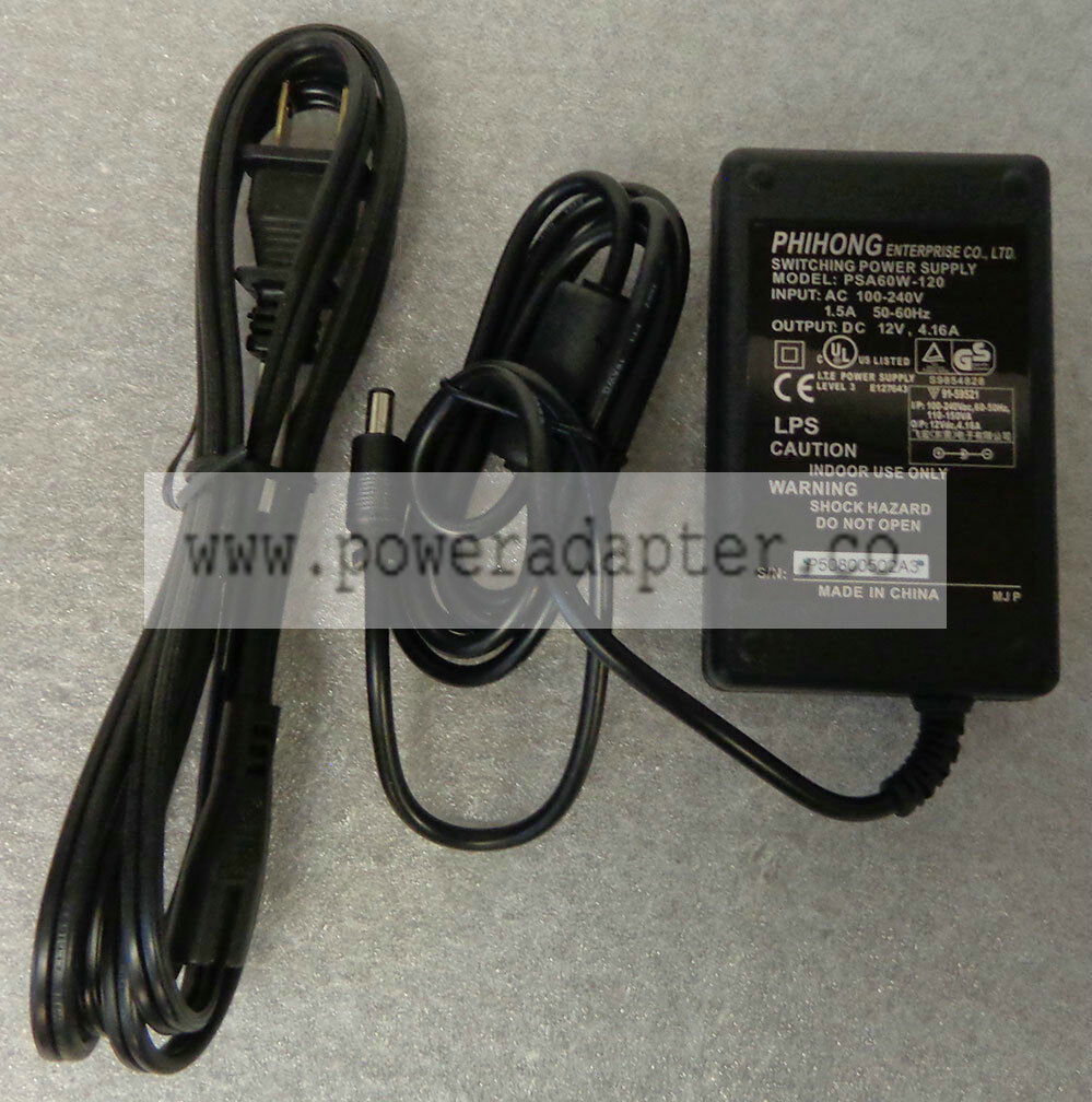 New PhiHong Switching Power Supply PSA60W-120 PhiHong AC Adapter DC 12V, 4.16A New PhiHongSwitching Power Supply Mo - Click Image to Close